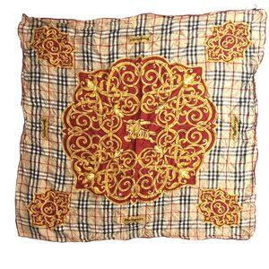 Vintage Burberry Multi-Color Prorsum Print Gold Red Tan Silk Scarf Stole Scarves